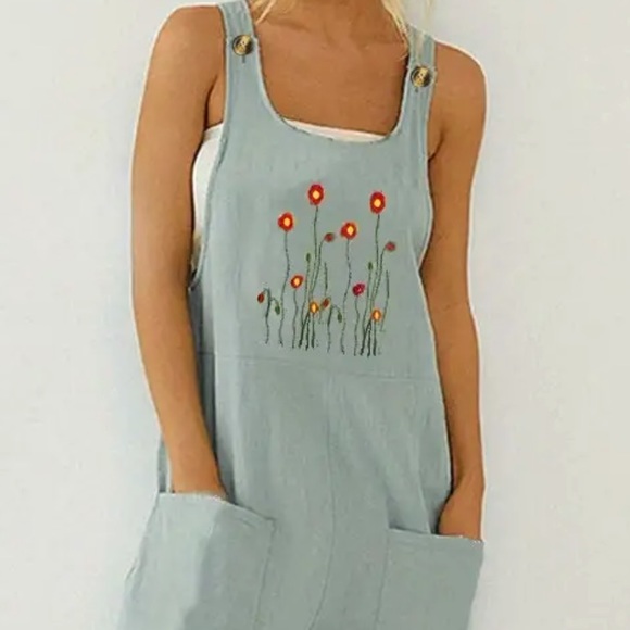 NEW GREEN LINEN ROMPER SIZE MEDIUM - Picture 2 of 9